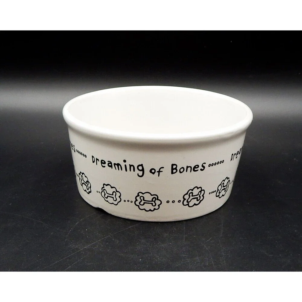Dreaming of Bones Dog Bowl Pet Round Deep Ceramic Food Water 6 Inch
